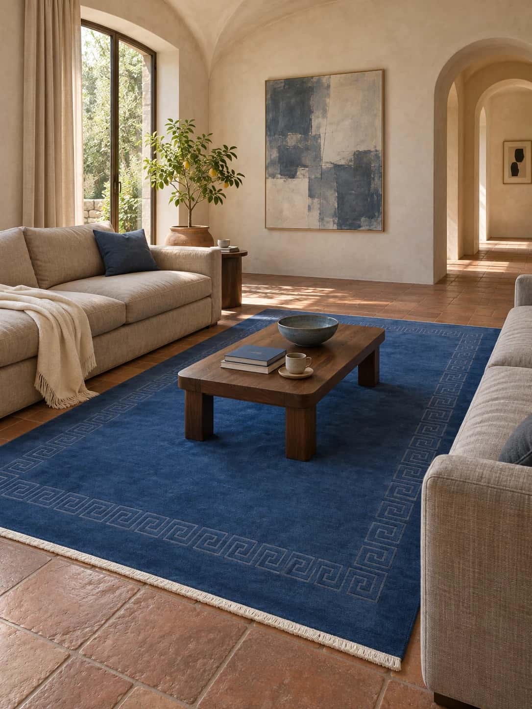 Nepalese Tibetan rug, oriental, 202x245 cm, mainly blue — In a room