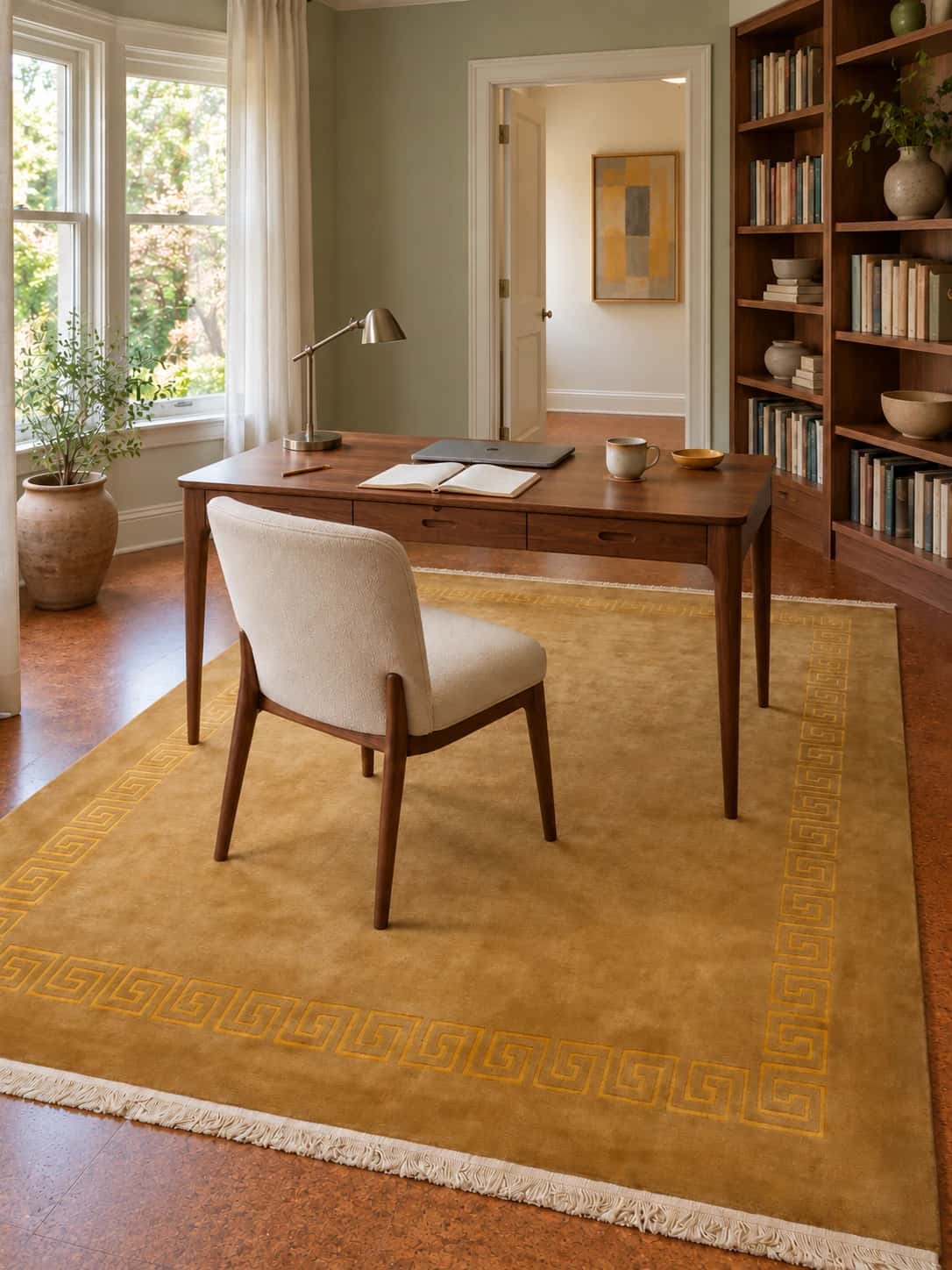 Nepalese Tibetan rug, oriental, 200x252 cm, mainly yellow — In a room