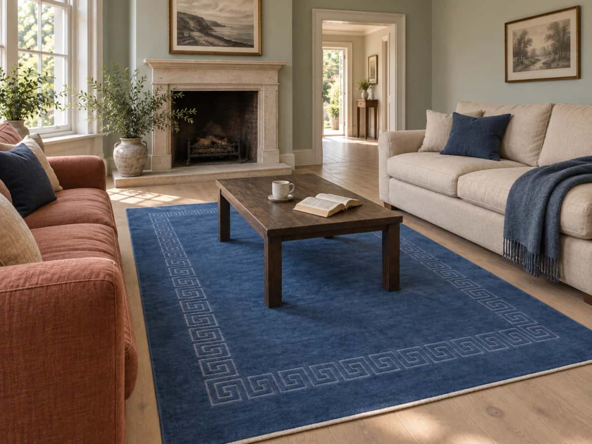 Nepalese Tibetan rug, oriental, 171x239 cm, mainly blue — In a room