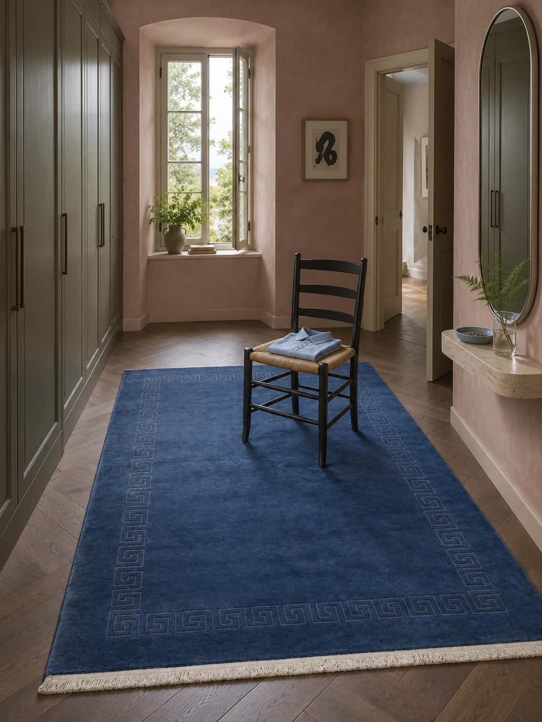 Nepalese Tibetan rug, oriental, 169x236 cm, mainly blue — In a room
