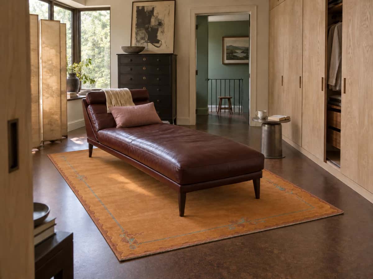 Nepalese Tibetan rug, oriental, 176x246 cm, mainly orange — In a room
