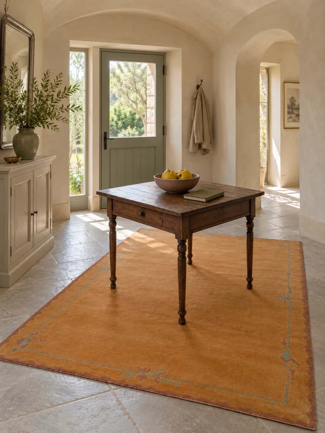 Nepalese Tibetan rug, oriental, 176x246 cm, mainly orange — In a room