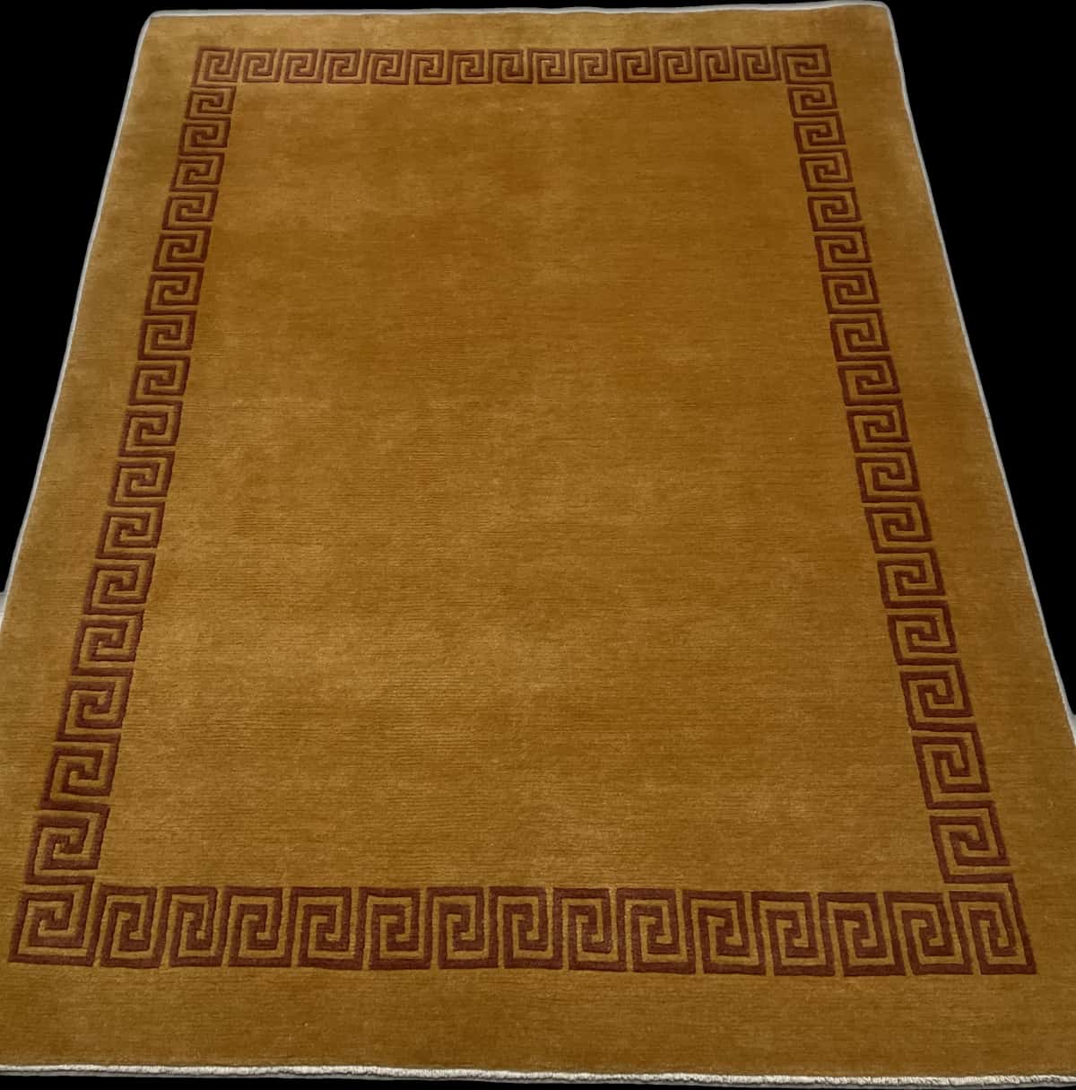 Nepali rug of Tibetan style in dimensions 202 centimeters length by 150 centimeters width with mainly yellow colors — Perspective