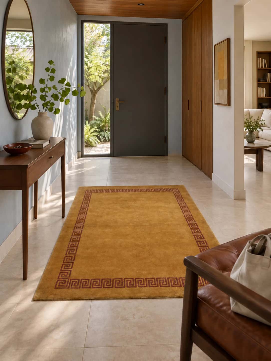 Nepalese Tibetan rug, geometric, 150x202 cm, mainly yellow — In a room