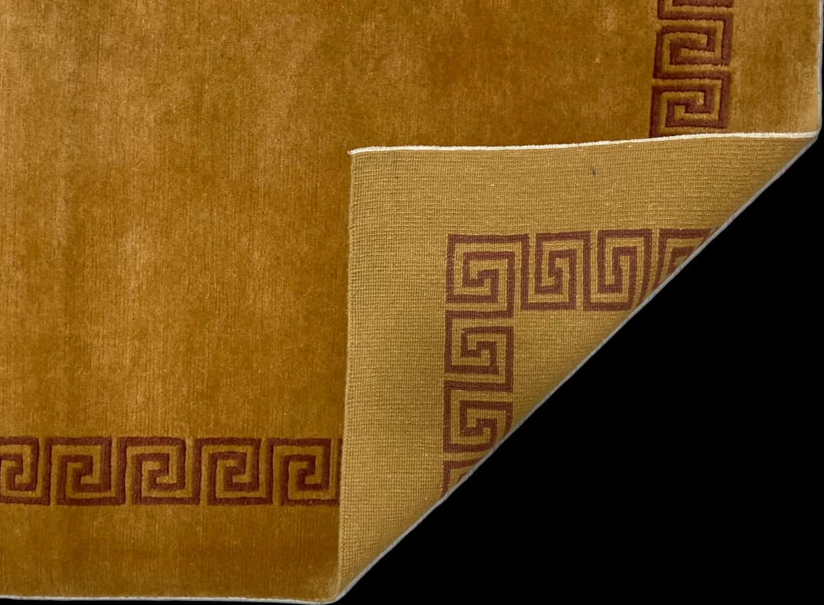 Nepali rug of Tibetan style in dimensions 202 centimeters length by 150 centimeters width with mainly yellow colors — Folded