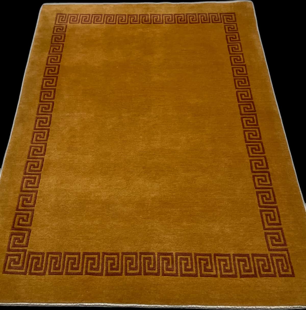Nepali rug of Tibetan style in dimensions 202 centimeters length by 150 centimeters width with mainly yellow colors — Perspective