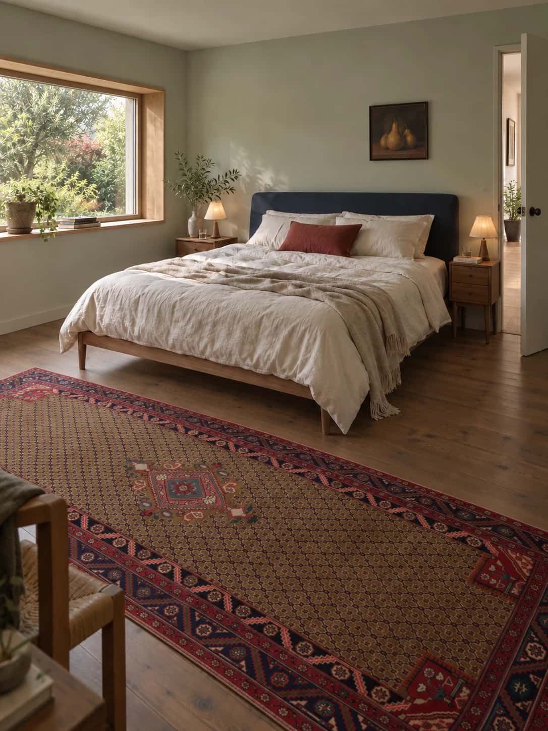 Persian rug, oriental, 156x350 cm, mainly red — In a room