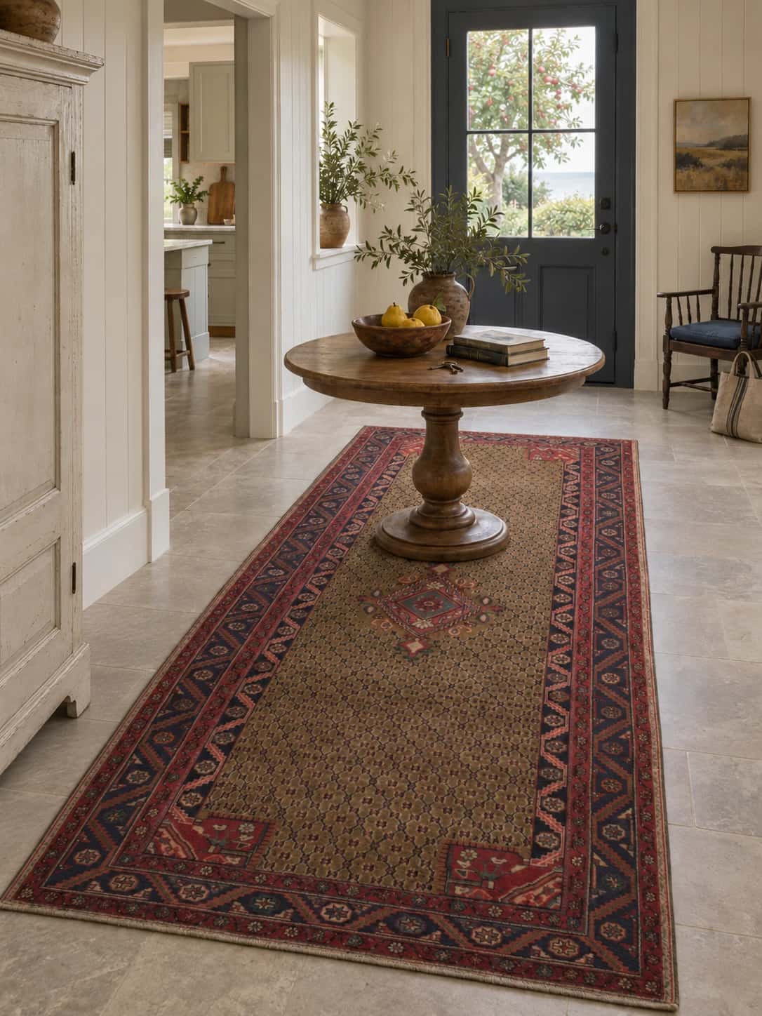 Persian rug, oriental, 156x350 cm, mainly red — In a room