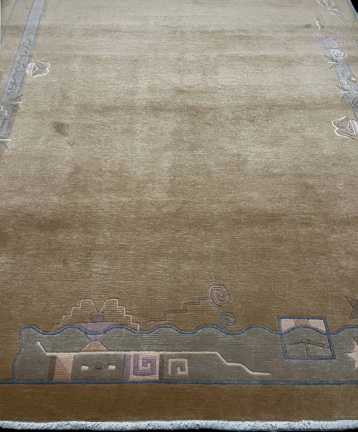 Nepali rug of Tibetan style in dimensions 247 centimeters length by 200 centimeters width with mainly yellow colors — Perspective