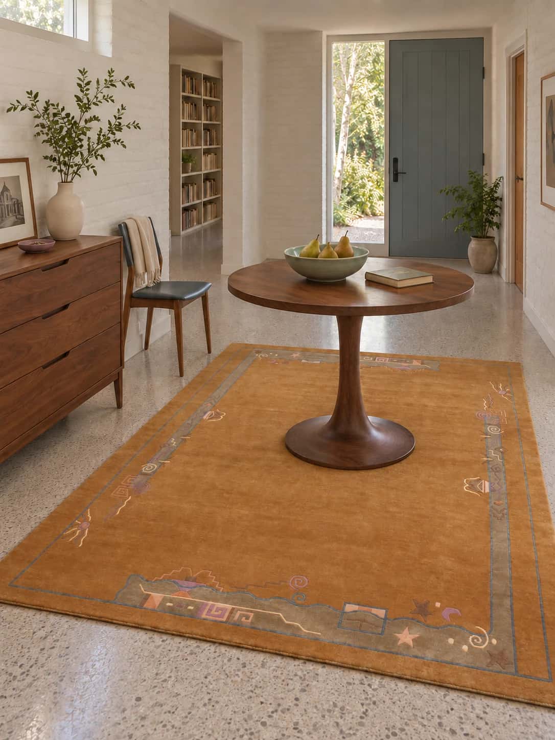 Nepalese Tibetan rug, modern, 200x247 cm, mainly yellow — In a room