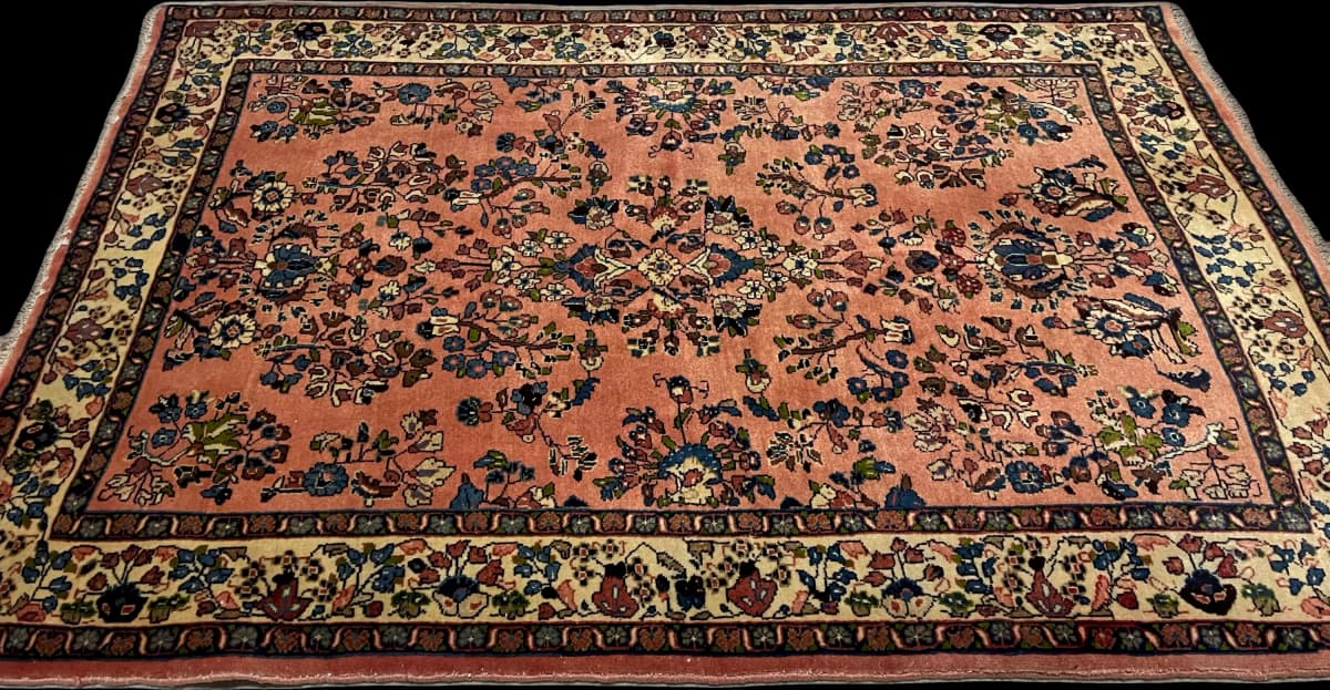 Tapis persan Sarouk, oriental, 108x158 cm, principalement rose — Perspective