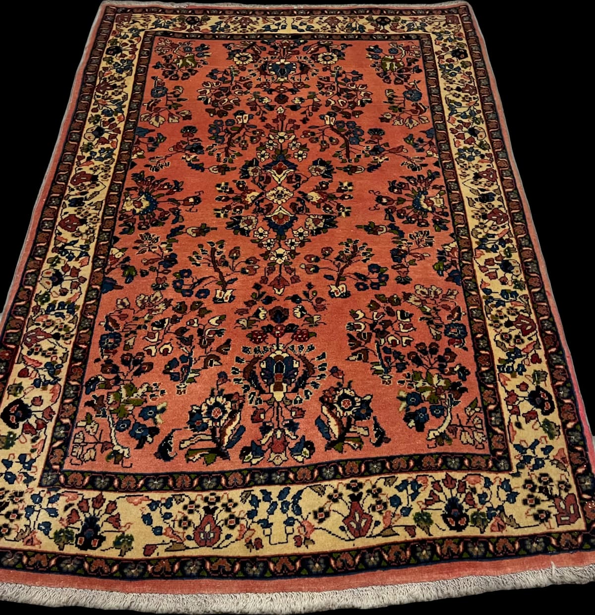 Tapis persan Sarouk, oriental, 108x158 cm, principalement rose — Perspective