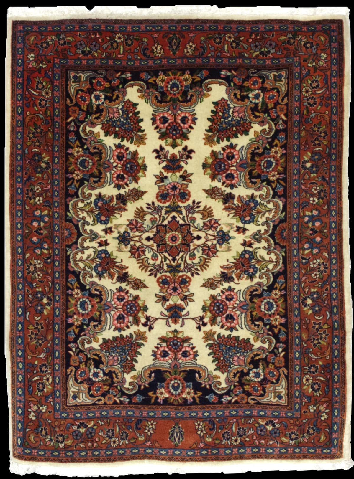 Persian rug in dimensions 145 centimeters length by 112 centimeters width with mainly beige colors