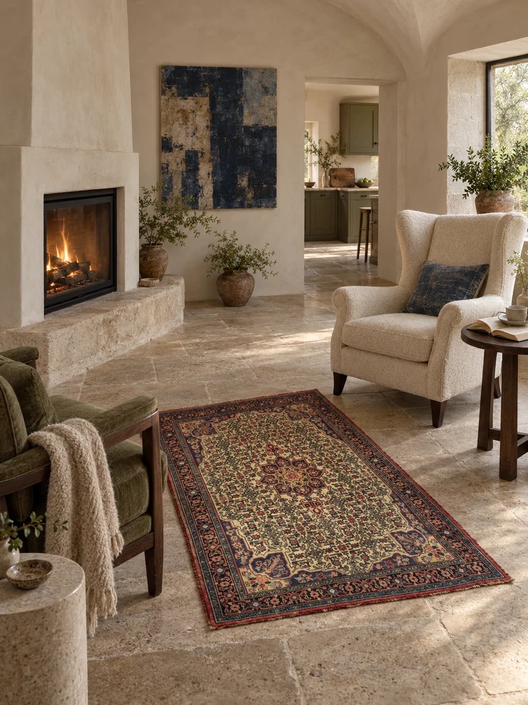 Perserteppich Zanjan, orientalisch, 108x153 cm, überwiegend in Beige — Im Raum