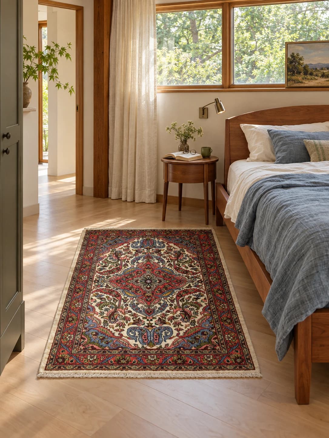 Perserteppich, orientalisch, 103x140 cm, überwiegend in Rot — Im Raum