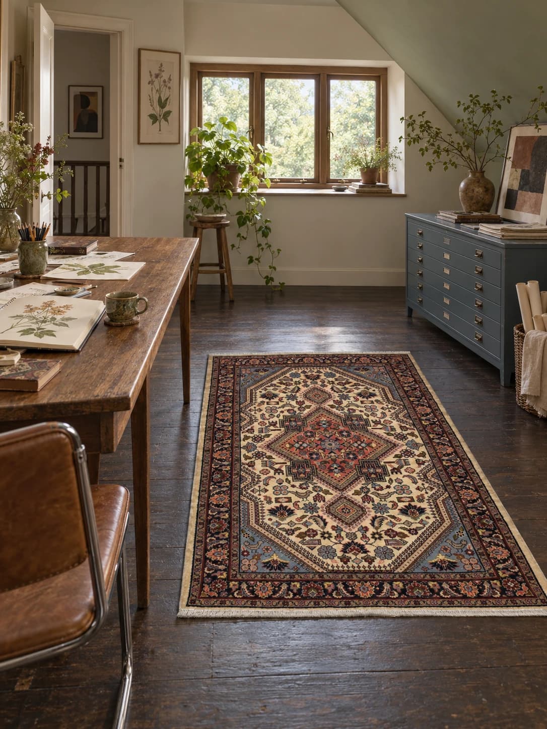 Perserteppich, orientalisch, 108x153 cm, überwiegend in Beige — Im Raum