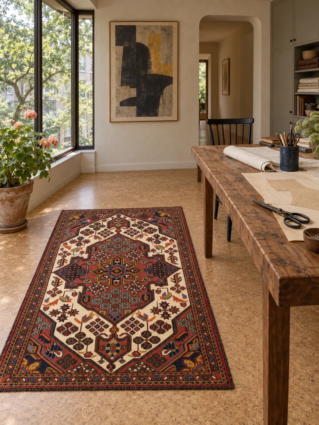 Perserteppich Hamadan, orientalisch, 100x157 cm, überwiegend in Braun — Im Raum