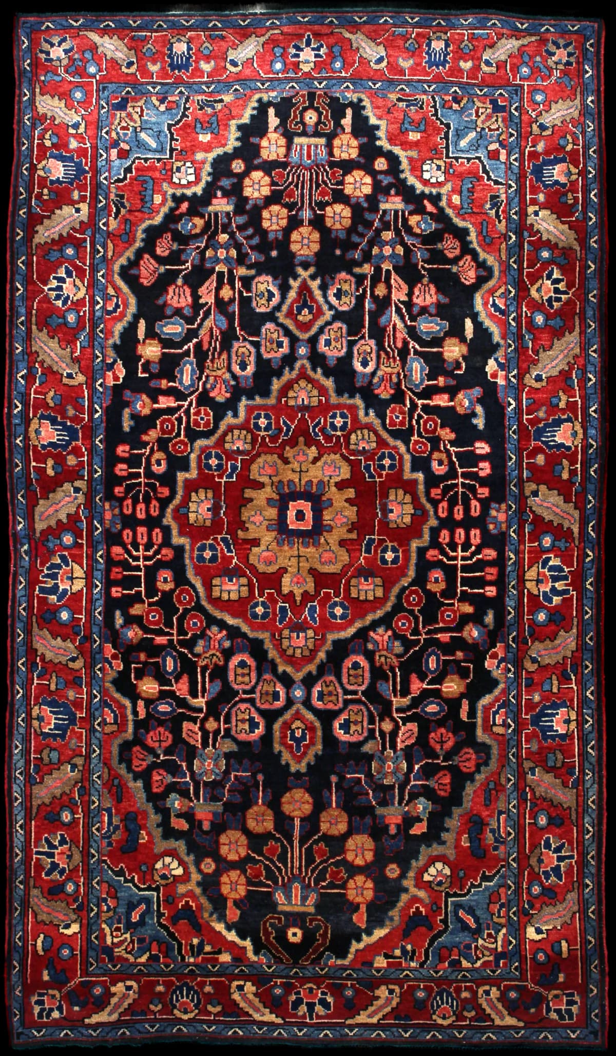 Persian rug of Mahallat style in dimensions 224 centimeters length by 130 centimeters width with mainly red and blue colors