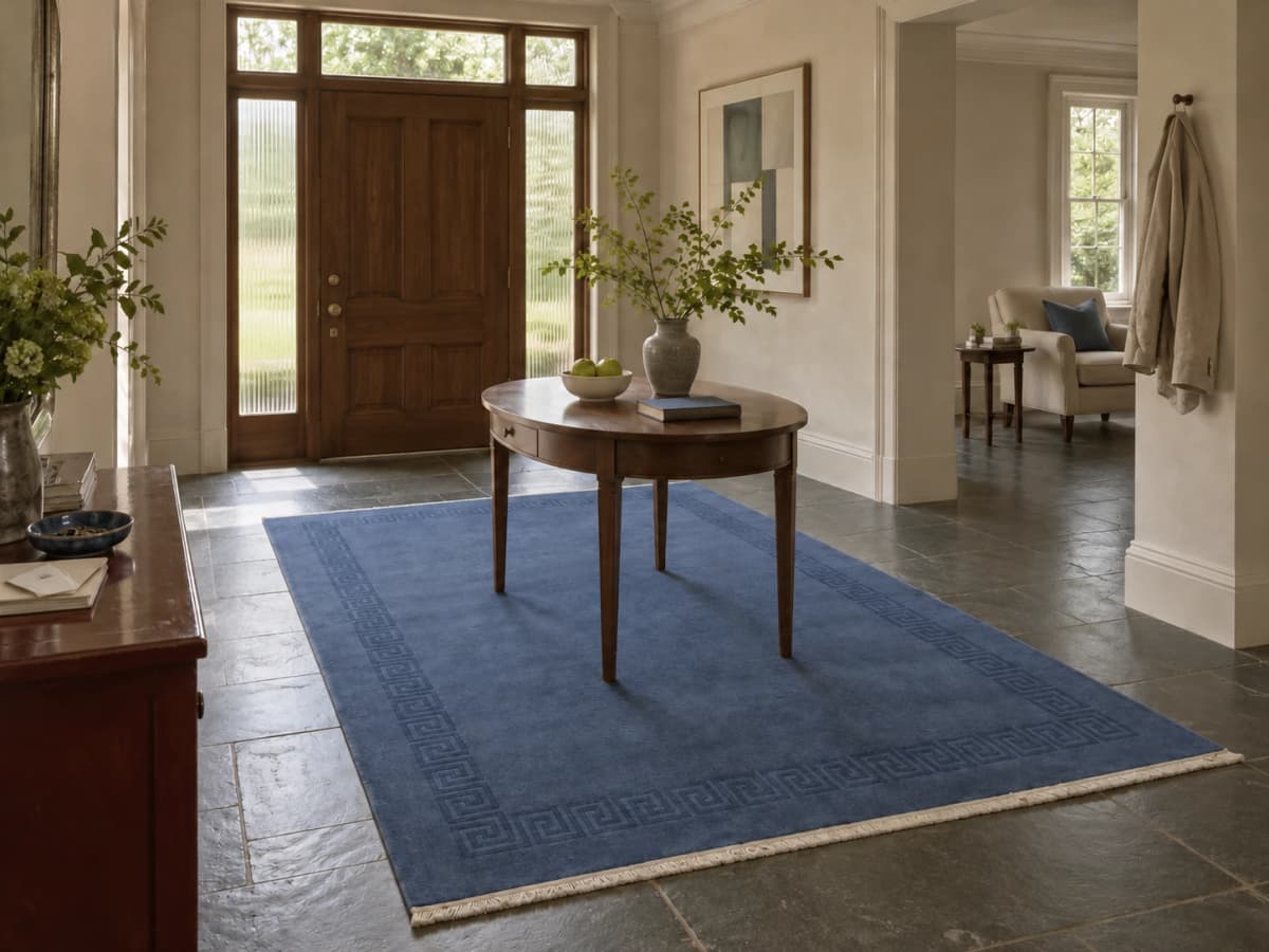 Tapis népalais tibétain, 200x300 cm, principalement bleu — Dans une pièce