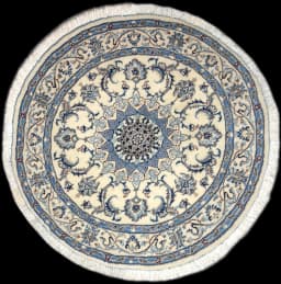 Persian round rug, diameter 150 cm, mainly cream and blue — Full view