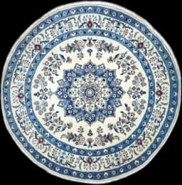 Persian round rug, diameter 250 cm, mainly cream and blue — Full view
