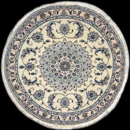 Persian round rug, diameter 150 cm, mainly cream and blue — Full view