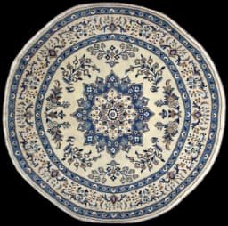 Tapis persan rond, 250 cm de diamètre, principalement blanc et bleu — Vue d'ensemble