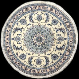 Persian round rug, diameter 150 cm, mainly cream and blue — Full view