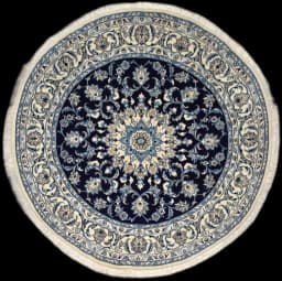 Persian round rug, diameter 200 cm, mainly blue and cream — Full view