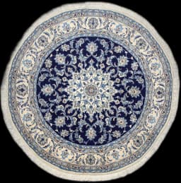 Persian round rug, diameter 200 cm, mainly blue and cream — Full view