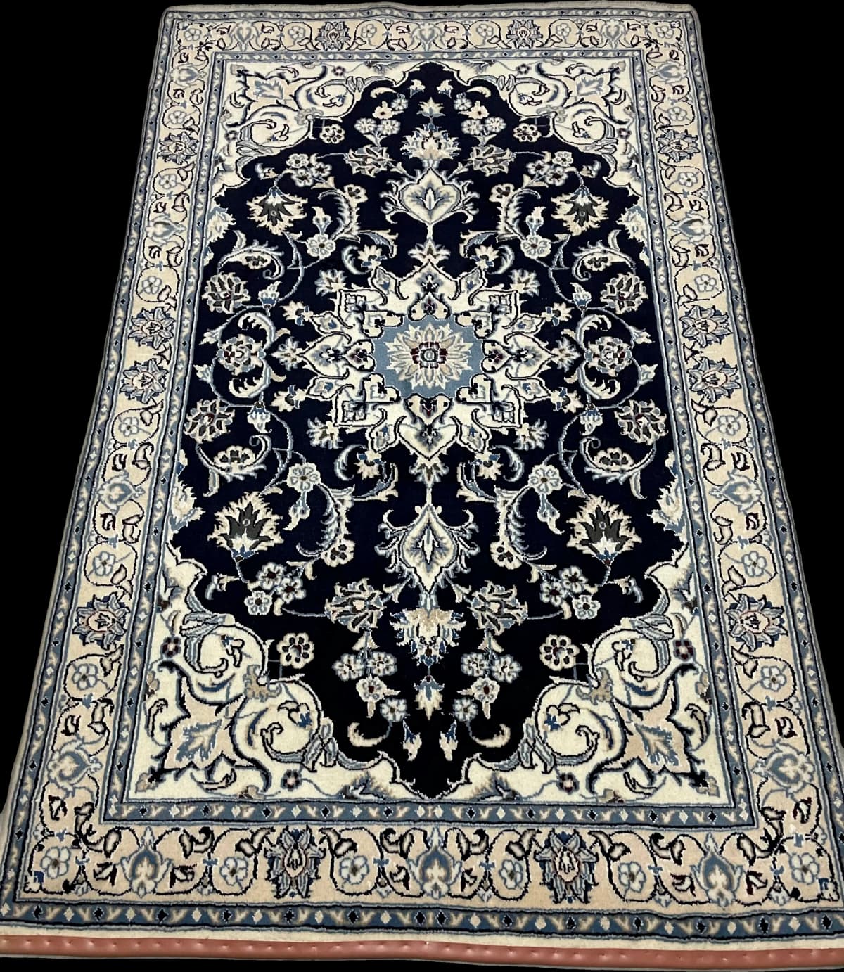 Tapis persan Nain, oriental, 125x204 cm, principalement bleu — Perspective