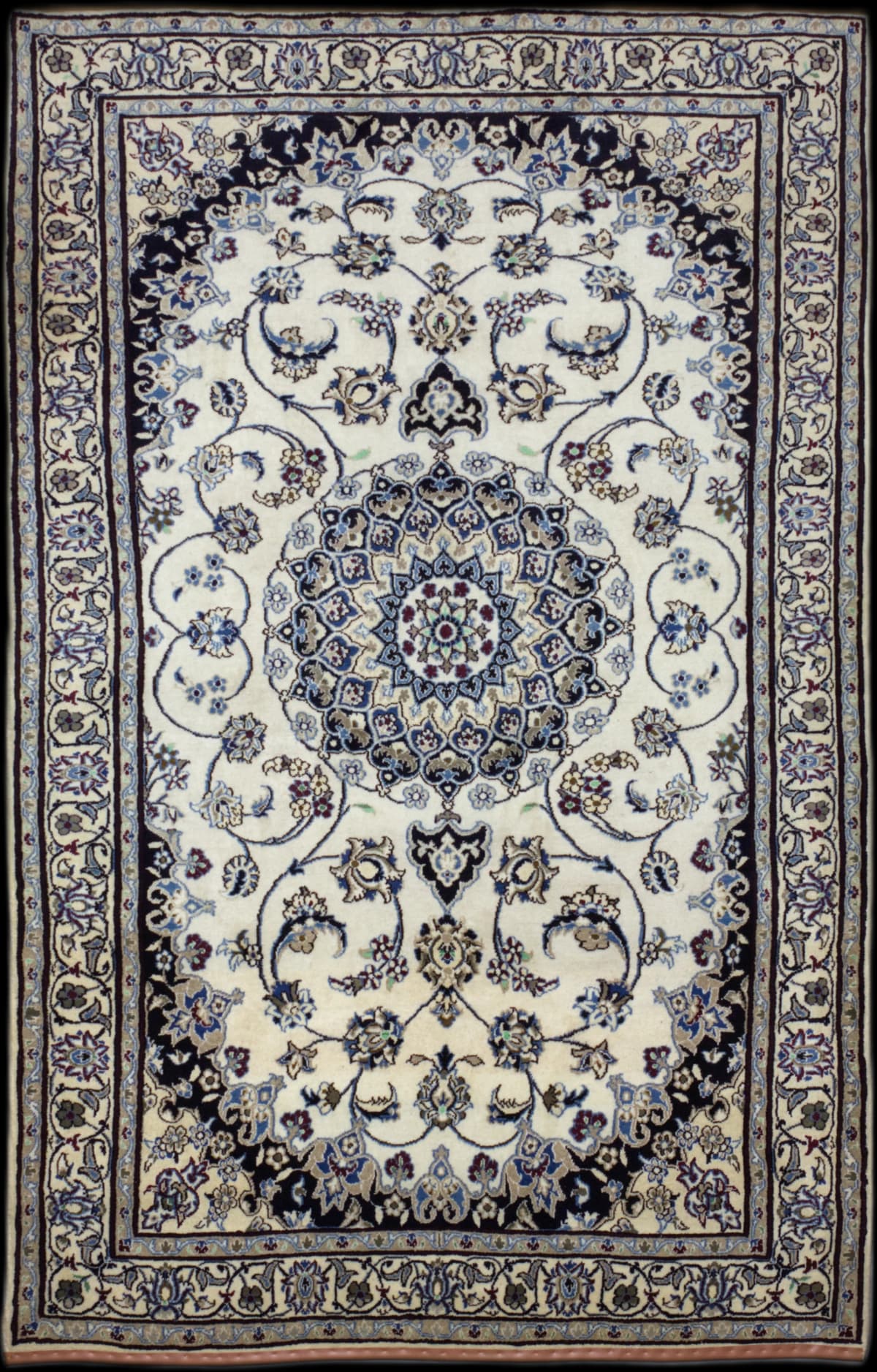 Persian rug in dimensions 257 centimeters length by 152 centimeters width with mainly blue and white colors