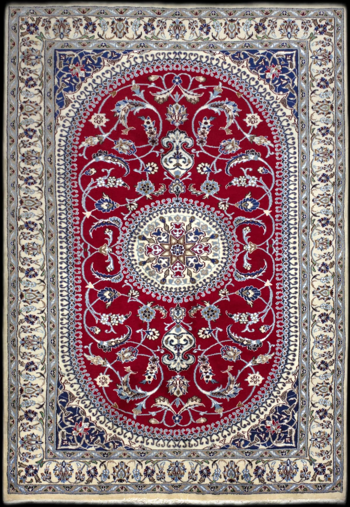 Pakistan rug in dimensions 253 centimeters length by 162 centimeters width with mainly red and blue colors