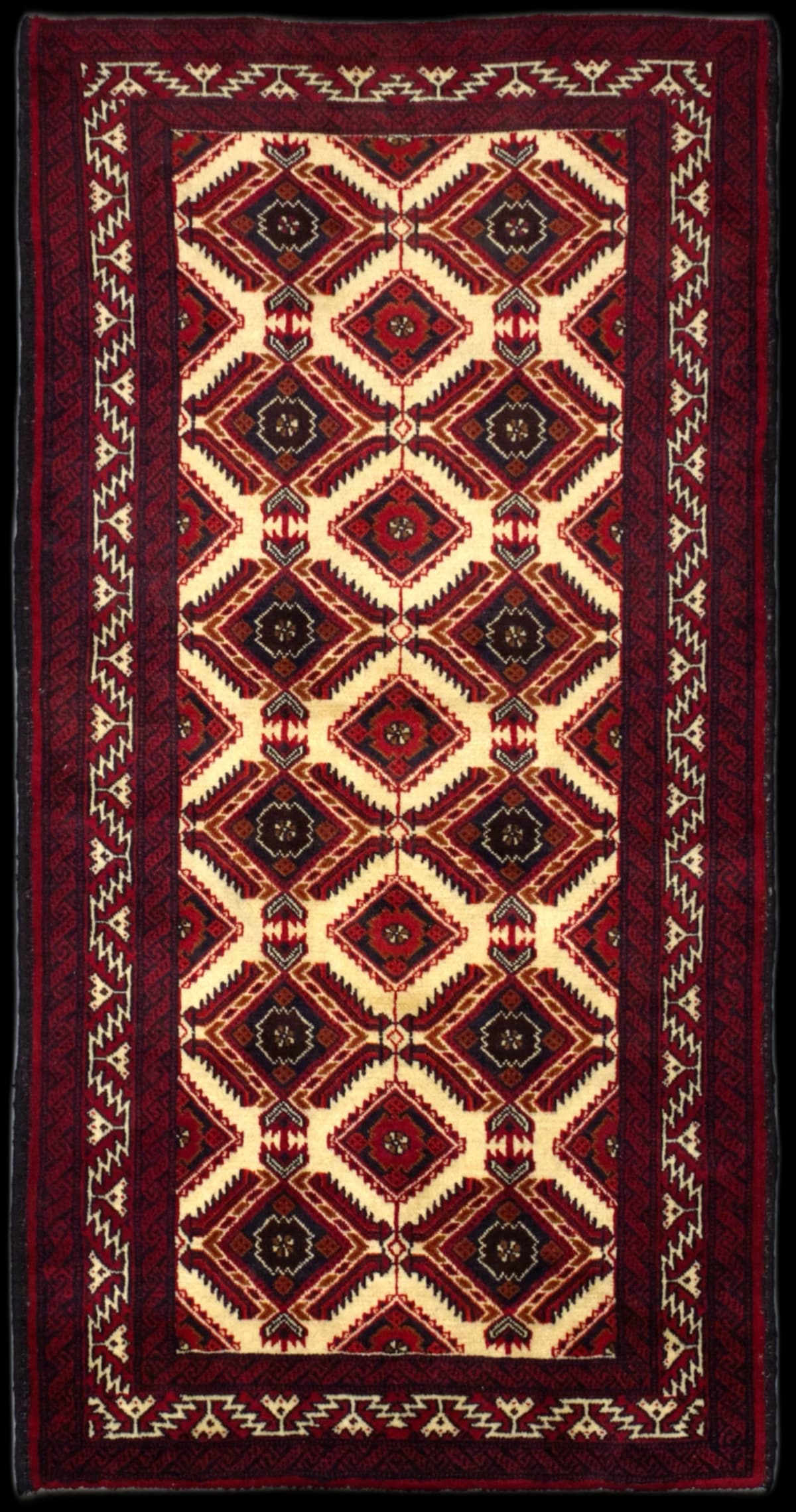 Persian rug in dimensions 190 centimeters length by 100 centimeters width with mainly red and beige colors