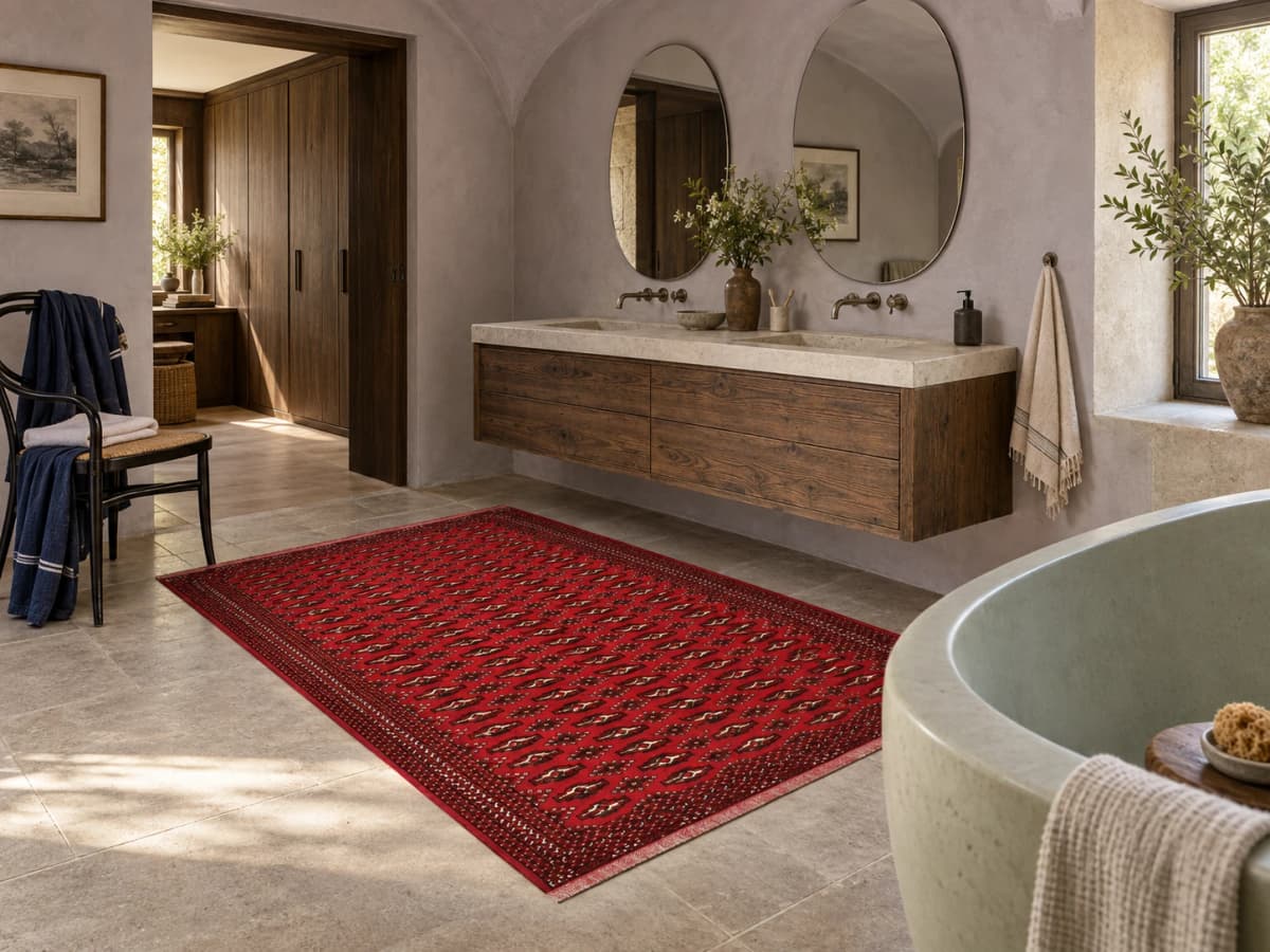 Perserteppich Turkmene, orientalisch, 132x196 cm, überwiegend in Rot — Im Raum