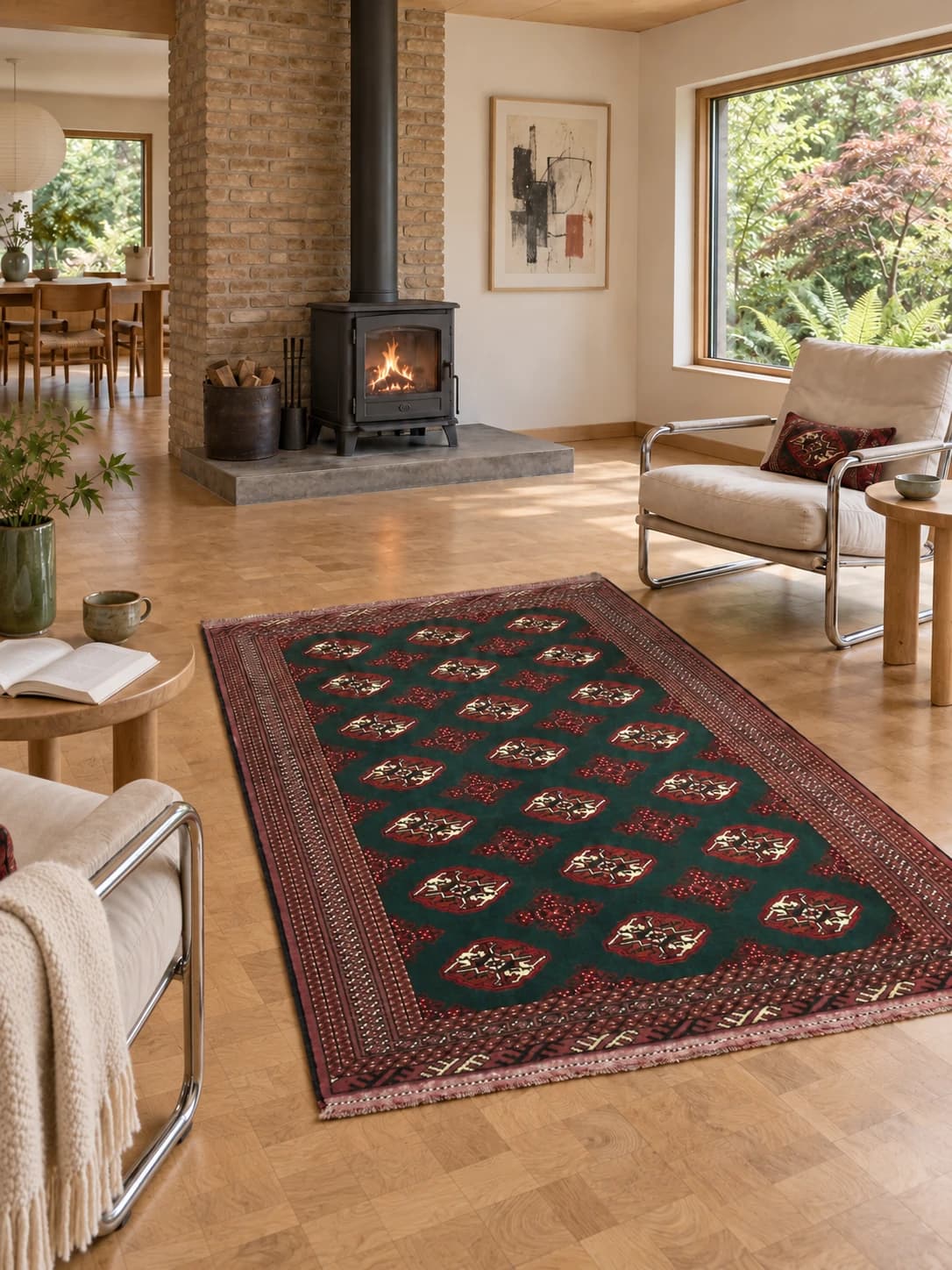 Perserteppich Turkmene, orientalisch, 132x196 cm, überwiegend in Grün — Im Raum
