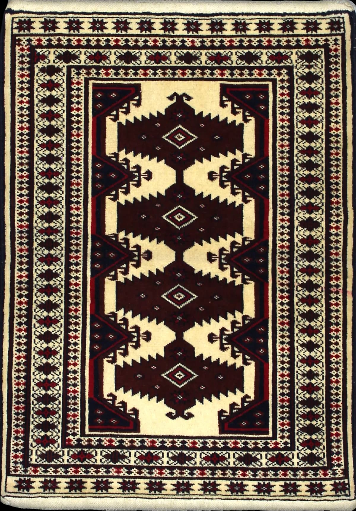 Persian rug in dimensions 112 centimeters length by 79 centimeters width with mainly beige and brown colors