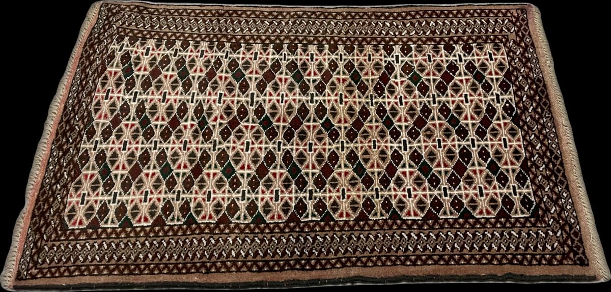 Tapis persan turkmène, oriental, 76x117 cm, principalement marron — Perspective