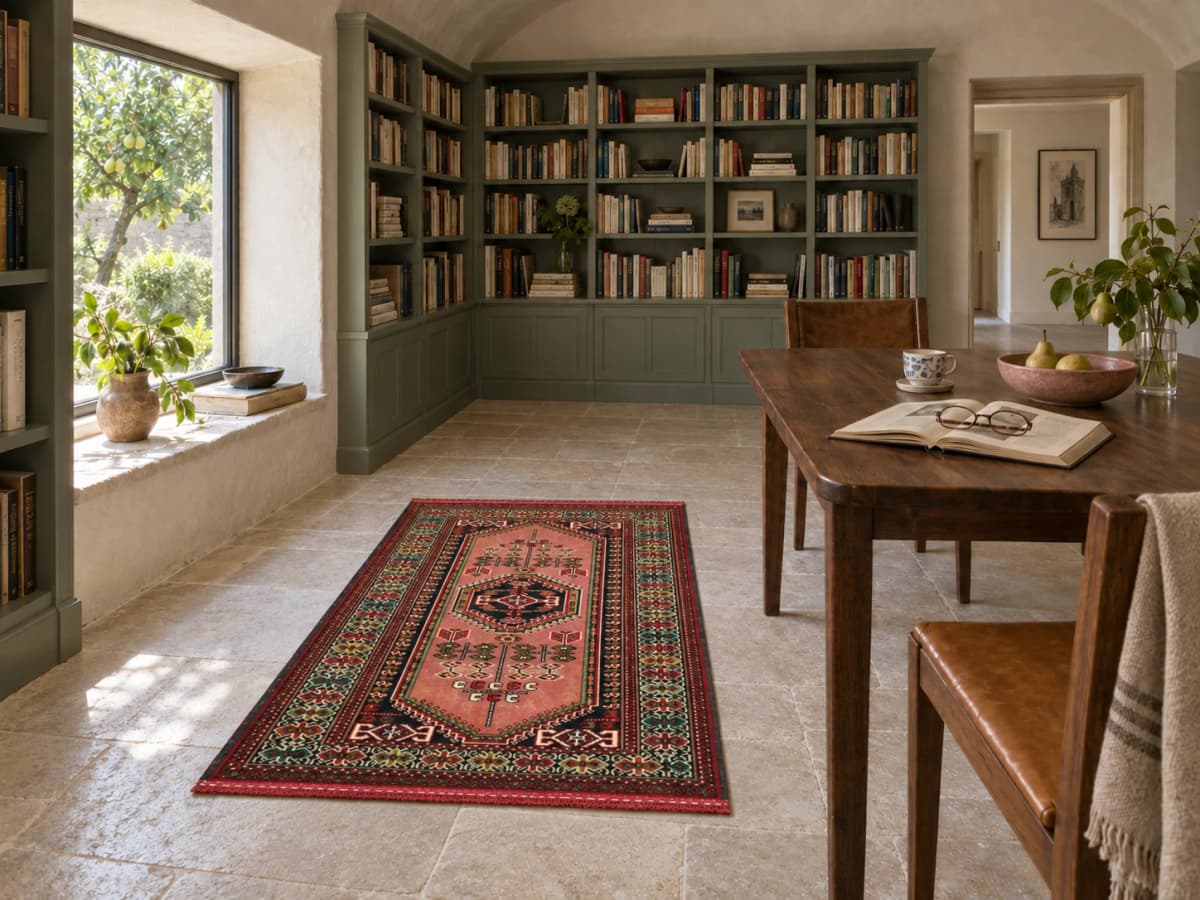 Perserteppich Turkmene, orientalisch, 96x142 cm, überwiegend in Rosa — Im Raum
