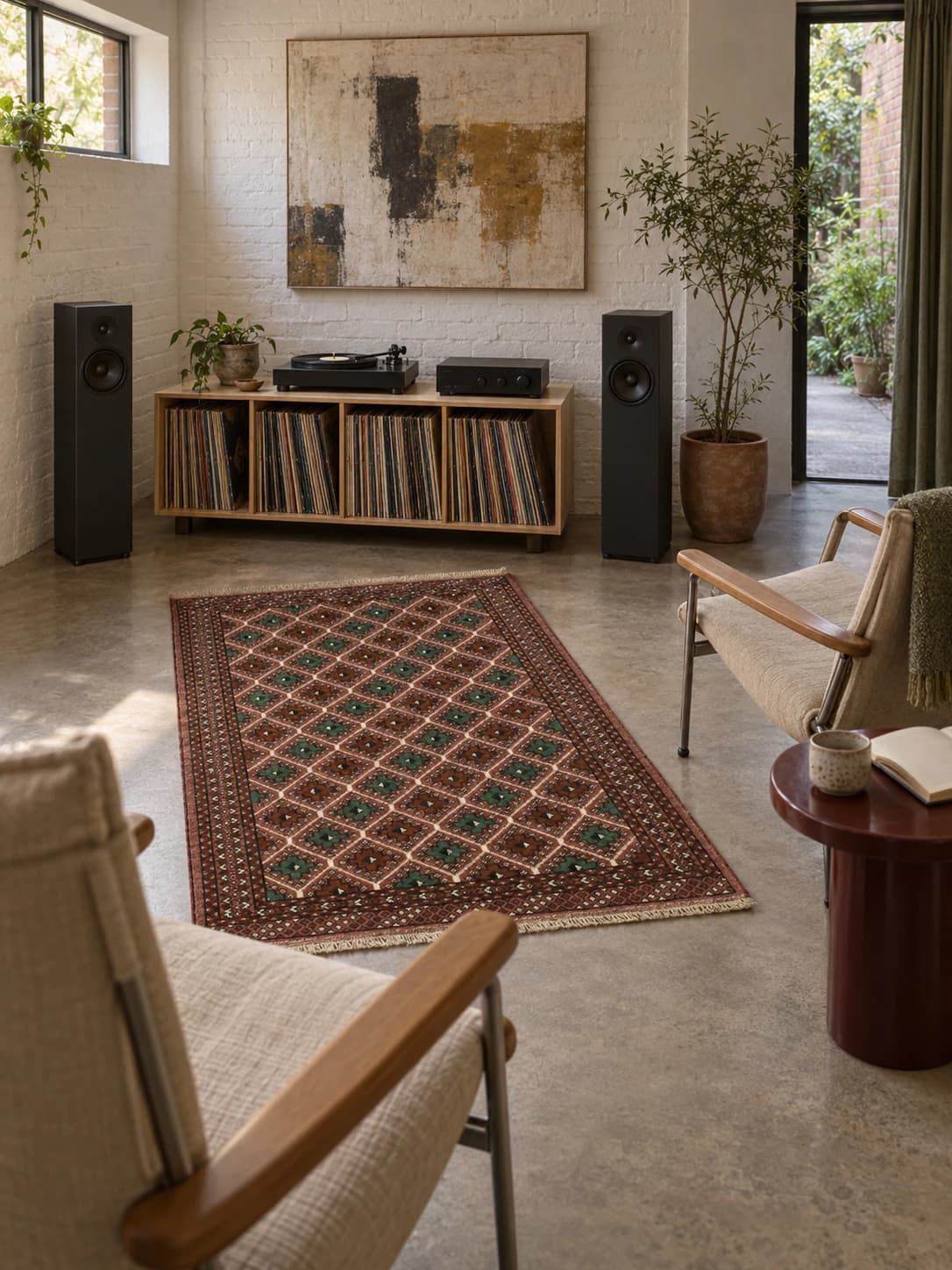 Tapis persan, oriental, 100x140 cm, principalement marron — Dans une pièce
