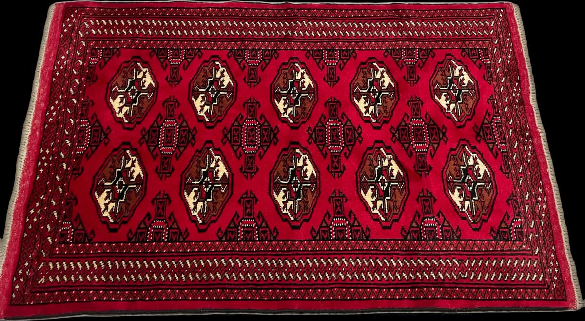 Persian Turkoman rug, oriental, 98x149 cm, mainly red — Perspective