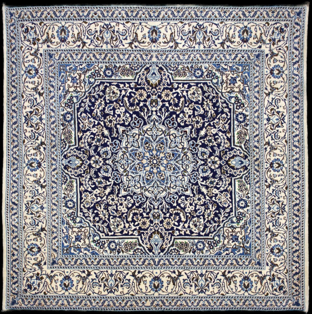 Persian rug of Nain style in dimensions 202 centimeters length by 195 centimeters width with mainly blue colors