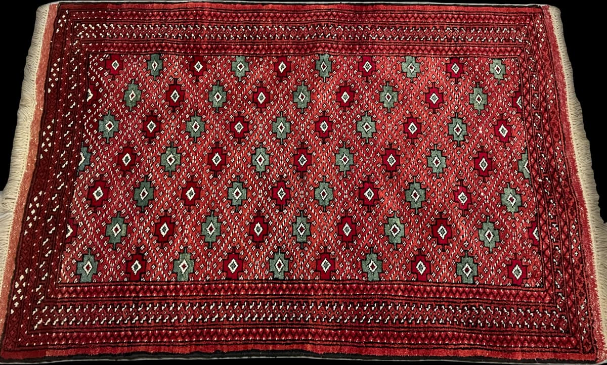 Tapis persan turkmène, oriental, 102x150 cm, principalement marron et rouge — Perspective