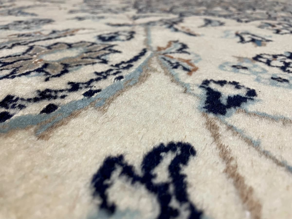 Persian Nain rug, floral, 200x205 cm, mainly cream and blue — Texture close-up