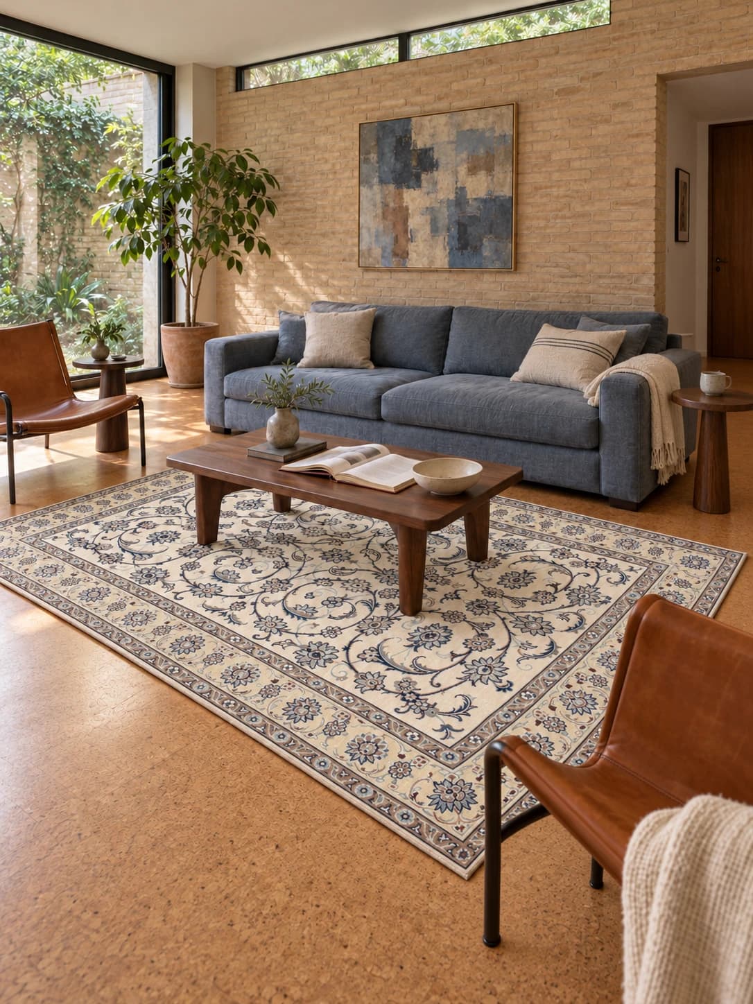 Perserteppich Nain, orientalisch, 162x240 cm, überwiegend in Blau und Weiß — Im Raum