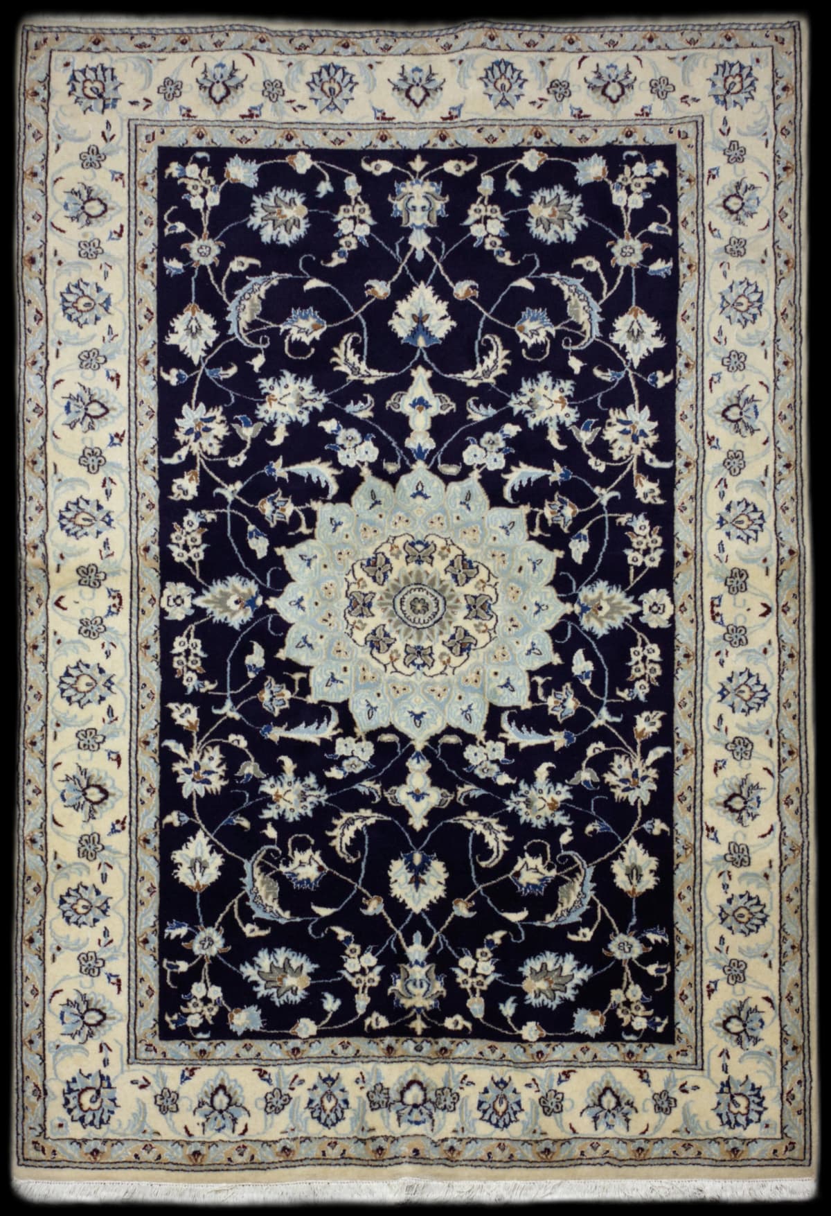 Persian rug in dimensions 257 centimeters length by 168 centimeters width with mainly blue colors