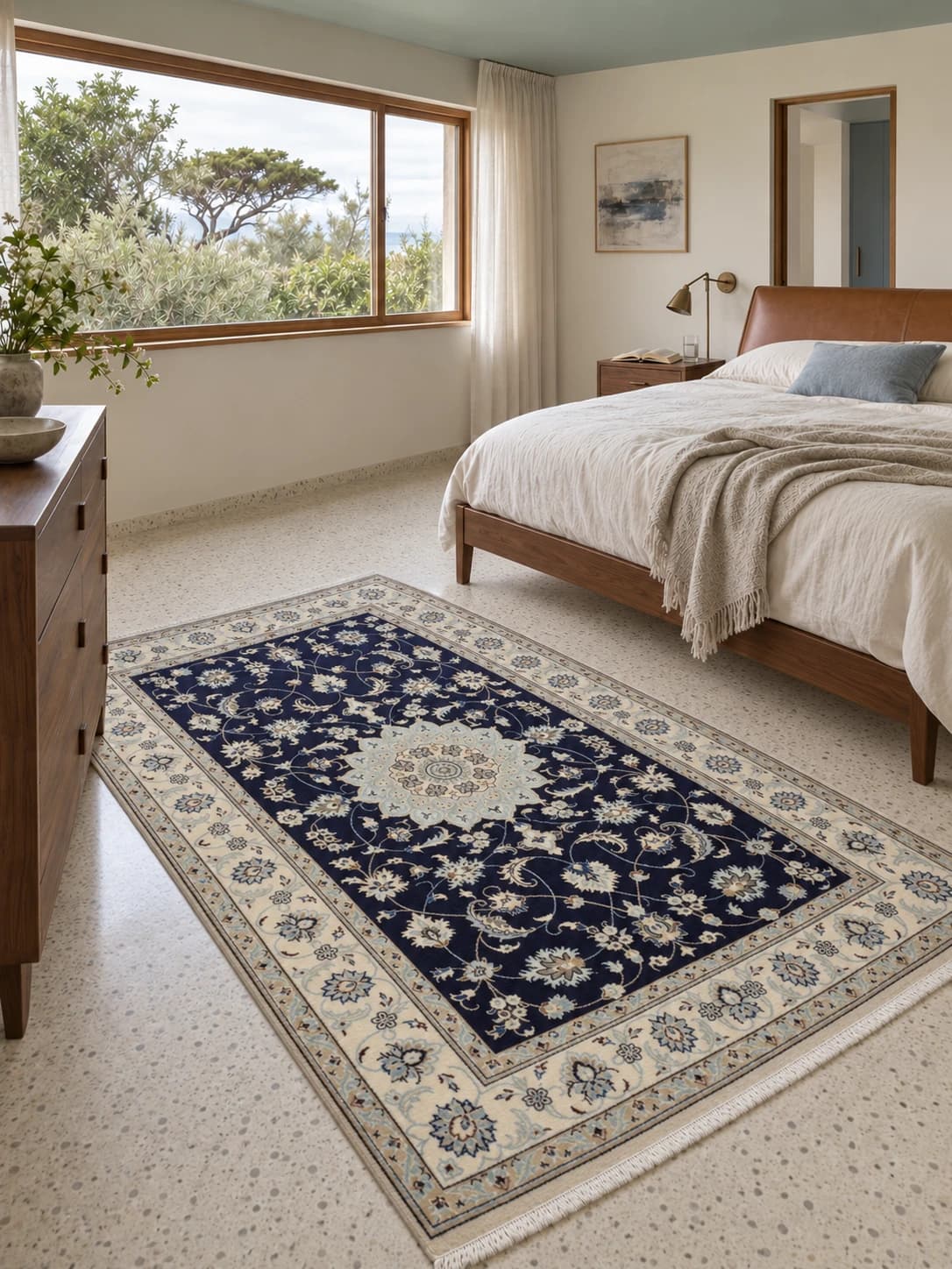 Perserteppich Nain, orientalisch, 168x257 cm, überwiegend in Blau — Im Raum
