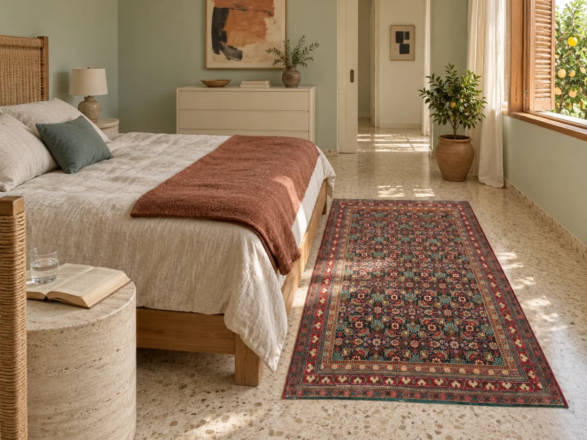 Tapis persan Bijar, oriental, 109x156 cm, multicolore — Dans une pièce