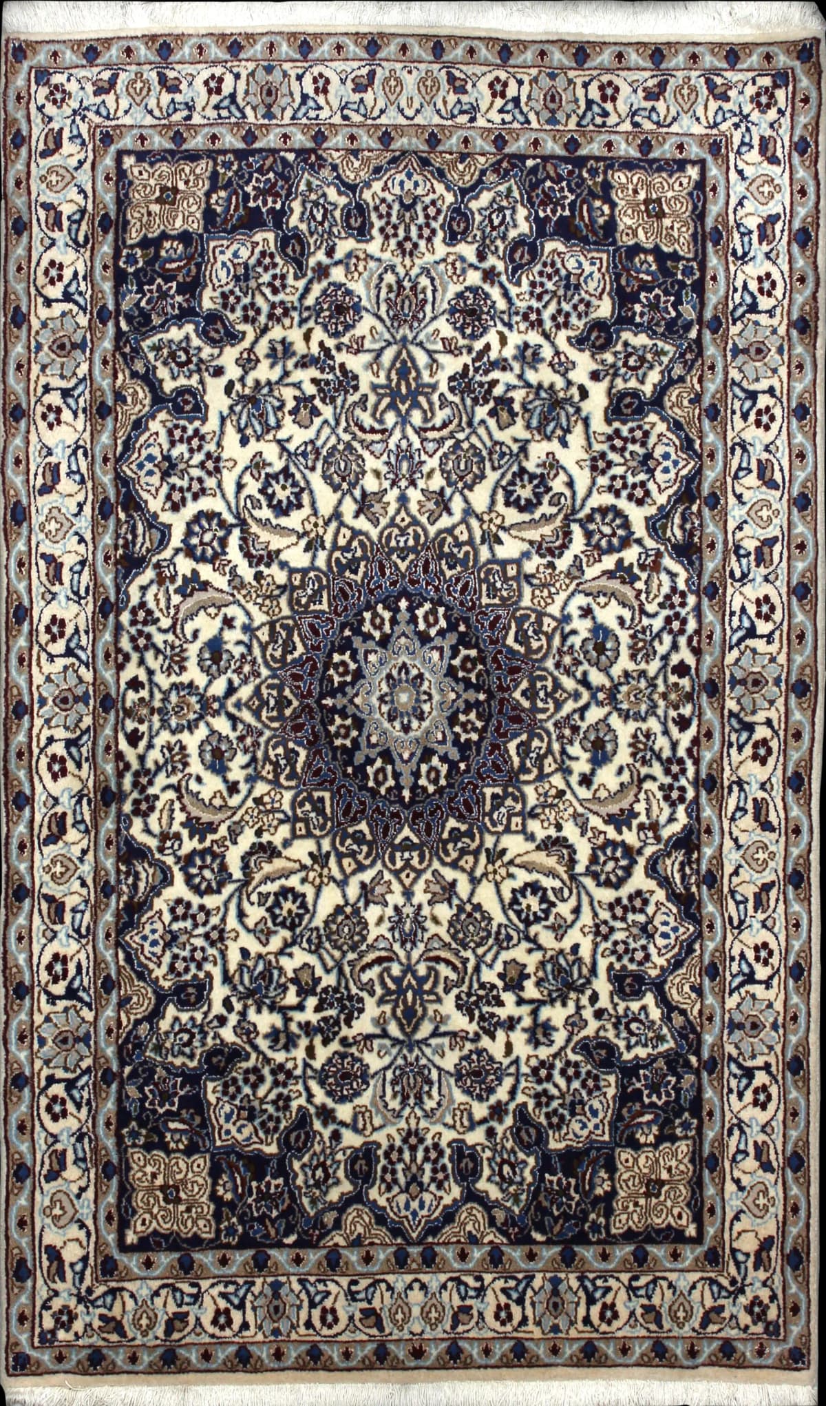 Persian rug in dimensions 202 centimeters length by 122 centimeters width with mainly blue and beige colors