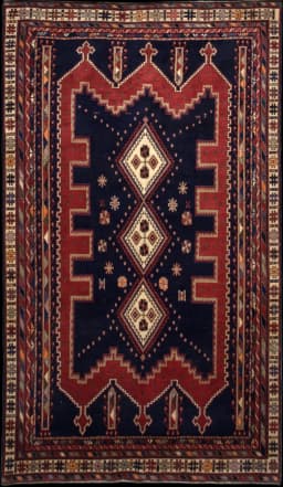 Perzisch tapijt, 180x310 cm, overwegend blauw en rood — Volledig aanzicht